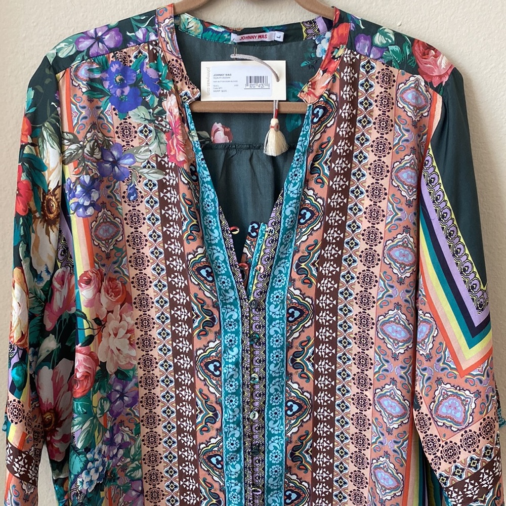 Johnny Was 100% silk Hari tunic top - Picture 2 of 10